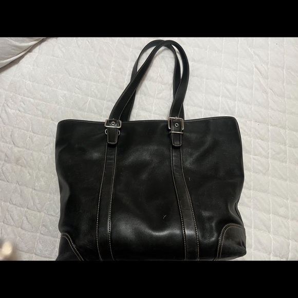 COACH SHOULDER SATCHEL TOTE BAG BLACK LEATHER ZIP GREAT BUY - Picture 5 of 10
